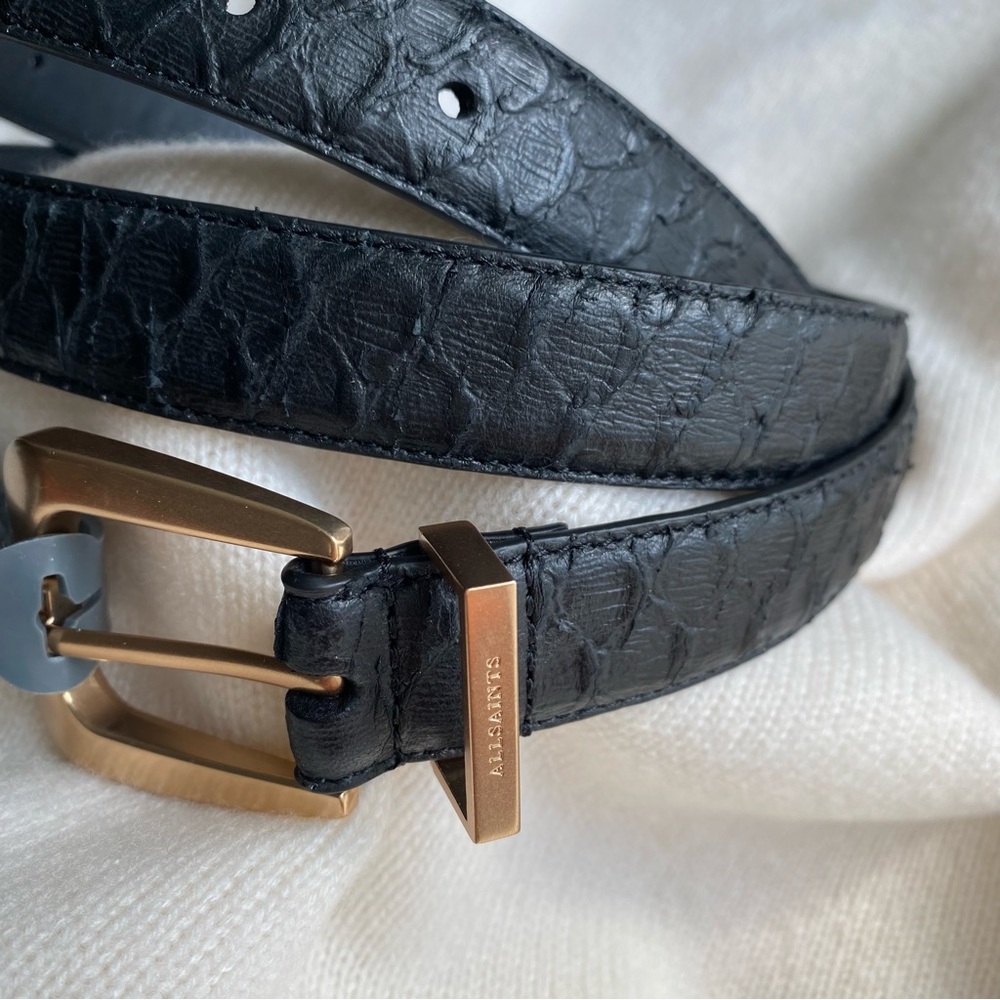 ALL SAINTS BLACK LEATHER SNAKE EFFECT BELT WESTERN CHIC EDGY L